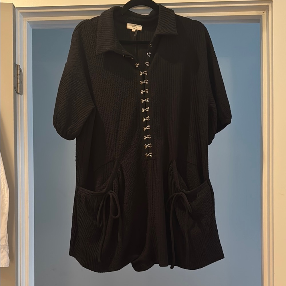 Black Women's Romper with Hook Details